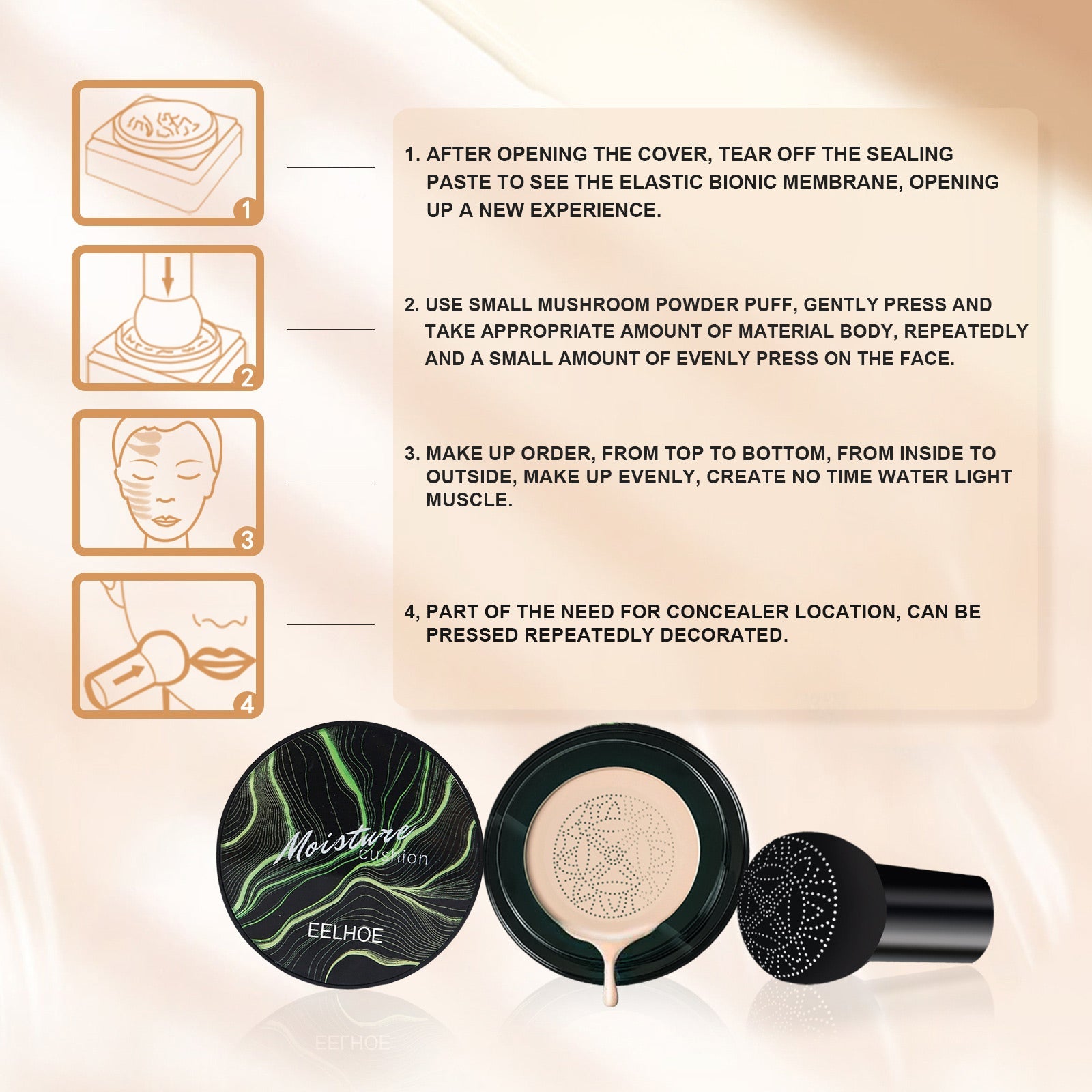 Moisture Cushion, Hides Facial Blemishes And Brighens Natural Nude Foundation Cream